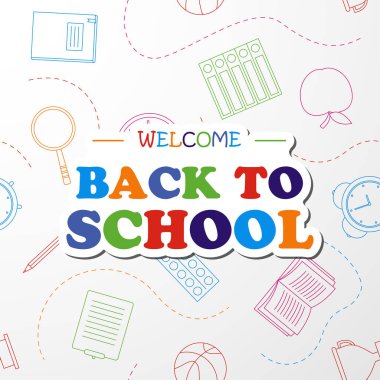 Geri okul renkli Banner beyaz arka planda