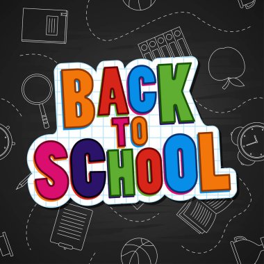 Geri okul renkli Banner gri arka planda