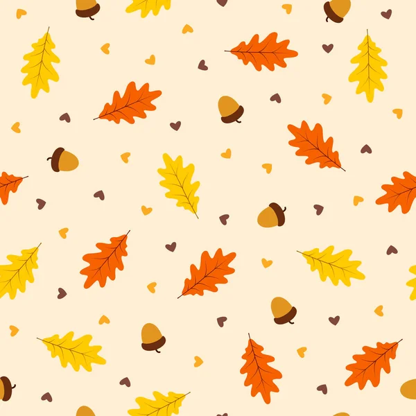 Modèle sans couture automne avec feuille sur fond orange, illustration vectorielle — Image vectorielle