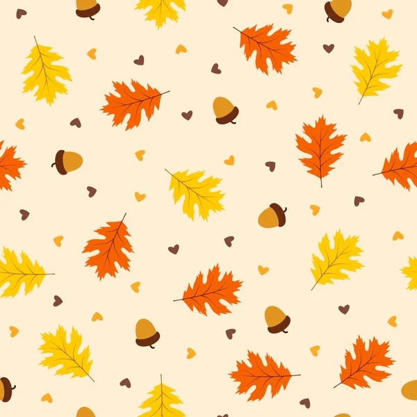 Modèle sans couture automne avec feuille sur fond orange, illustration vectorielle — Image vectorielle