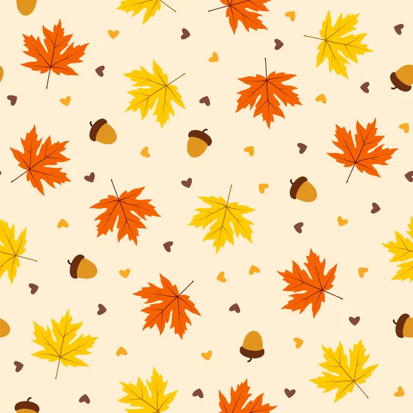 Autumn seamless pattern with leaf on orange background, vector illustration — Stock Vector