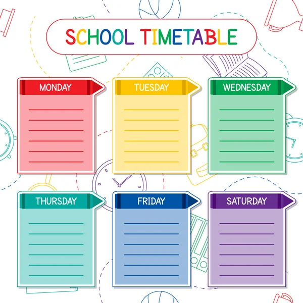 Okul takvimi şablonu, haftalık bir müfredat tasarımı, vektör Illustration