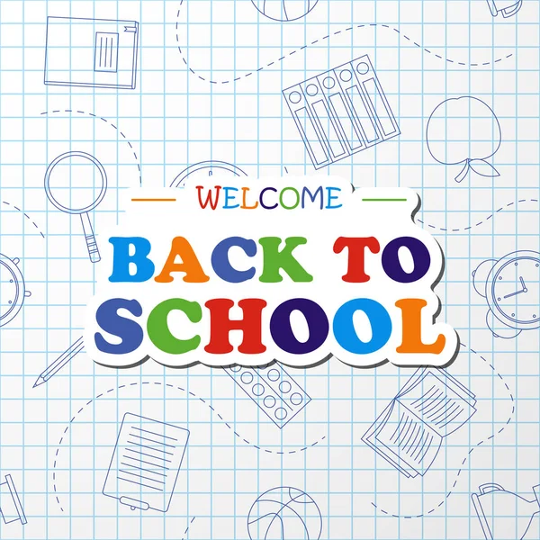 Geri okul renkli Banner beyaz arka planda