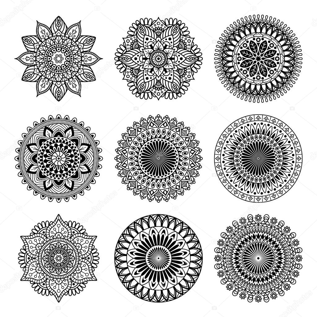 Set of mandala shape on white background, vector illustration
