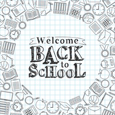 Beyaz arka planda metin ile okul karalamalar geri, vektör illüstrasyon