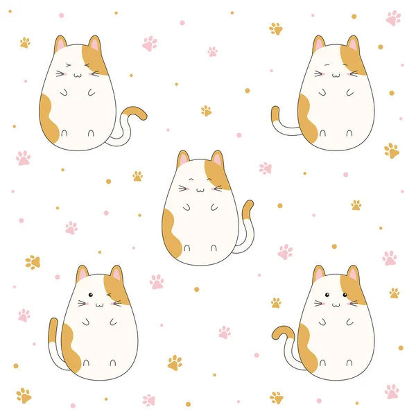 Set of cute kitten cartoon on white background, vector illustration — Stock Vector