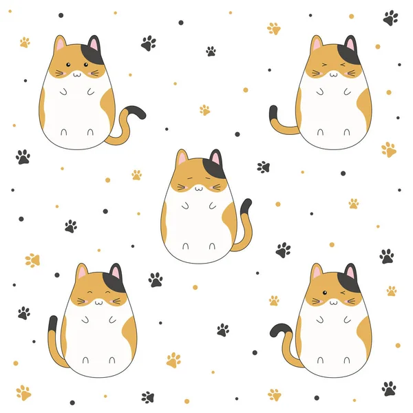 Conjunto de desenho animado bonito gatinho no fundo branco, ilustração vetorial —  Vetores de Stock