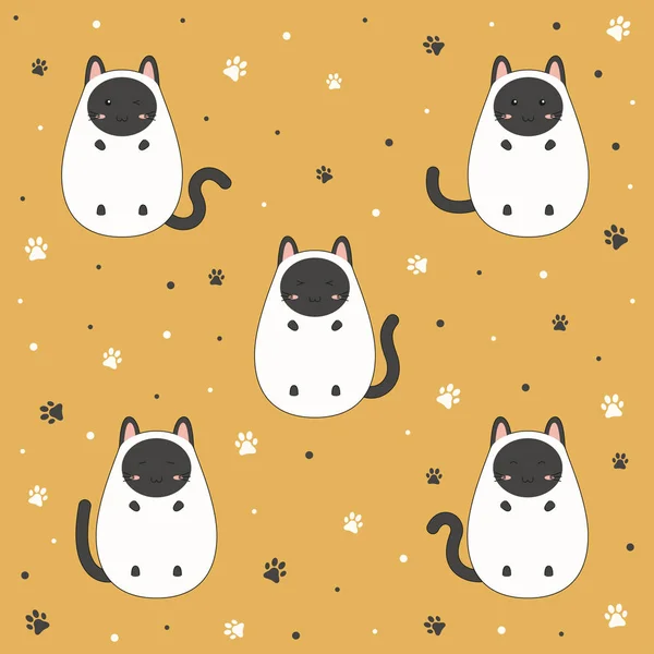 Conjunto de desenho animado bonito gatinho no fundo laranja, ilustração vetorial —  Vetores de Stock