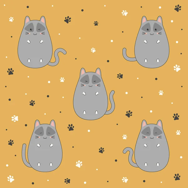 Set of cute kitten cartoon on orange background, vector illustration — Stock Vector