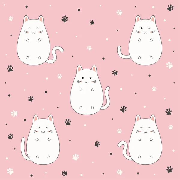 Conjunto de desenho animado bonito gatinho em fundo rosa, ilustração vetorial —  Vetores de Stock