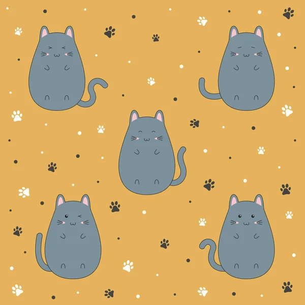 Conjunto de desenho animado bonito gatinho no fundo laranja, ilustração vetorial —  Vetores de Stock