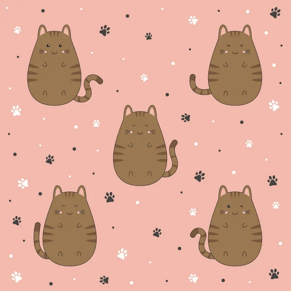Set of cute kitten cartoon on pink background, vector illustration — Stock Vector