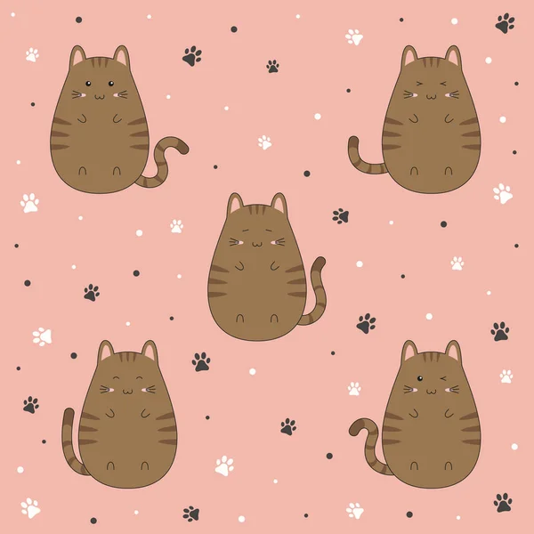 Conjunto de desenho animado bonito gatinho em fundo rosa, ilustração vetorial —  Vetores de Stock