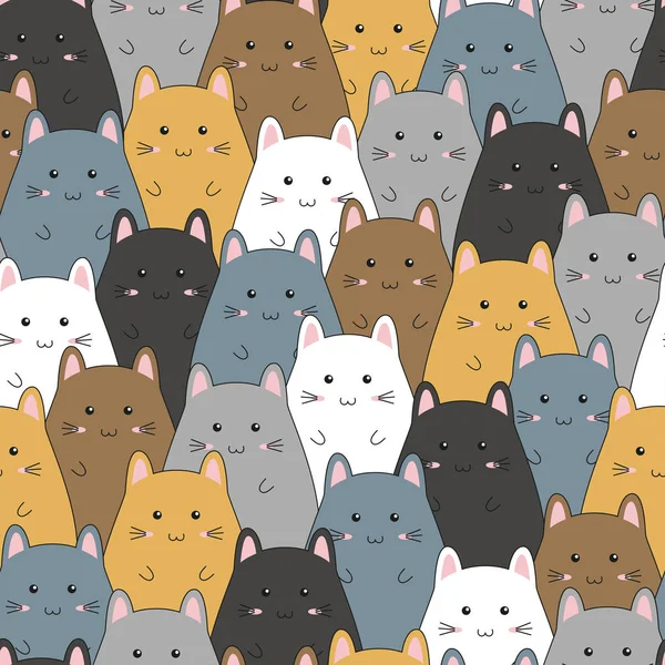 Padrão sem costura com bonito gatinho família desenhos animados, ilustração vetorial —  Vetores de Stock