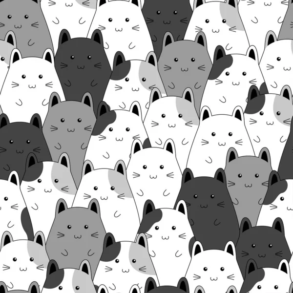 Seamless pattern with cute kitten family cartoon, vector illustration — Stock Vector