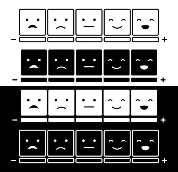 Emoticones escala de humor sobre fondo blanco y negro, ilustración vectorial — Vector de stock