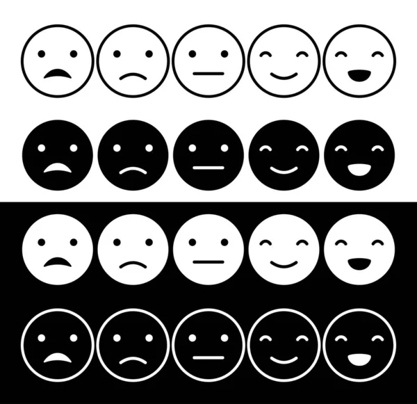 Emoticons escala de humor em fundo branco e preto, ilustração vetorial —  Vetores de Stock