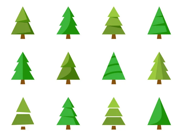 Conjunto de árboles de Navidad aislados sobre fondo blanco — Archivo Imágenes Vectoriales