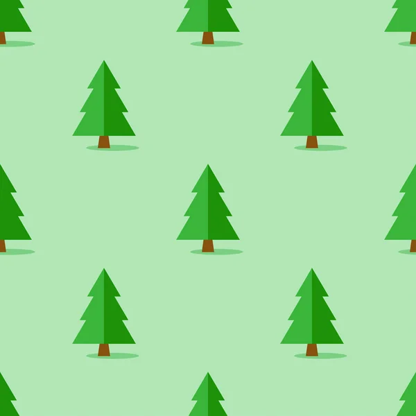 Modello senza cuciture con albero di Natale su sfondo verde, vettore — Vettoriale Stock