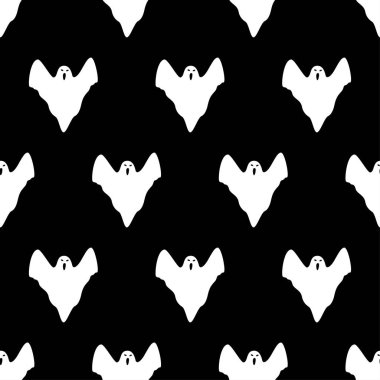 Siyah arkaplanda hayalet karakterleri olan kusursuz desen, vektör illüstrasyonu