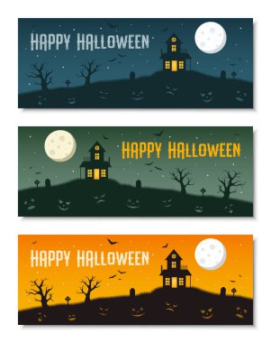 Mutlu halloween iş afiş şablonu seti, vektör illüstrasyon