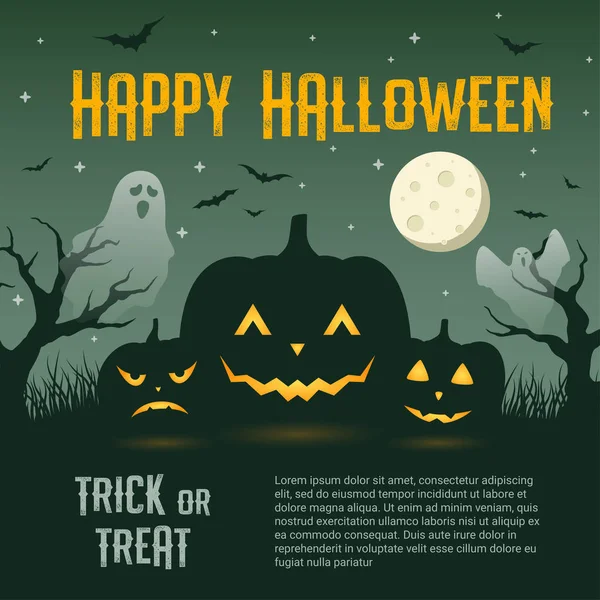 Happy Halloween koncepcja na zielonym tle, wektor ilustracji — Wektor stockowy