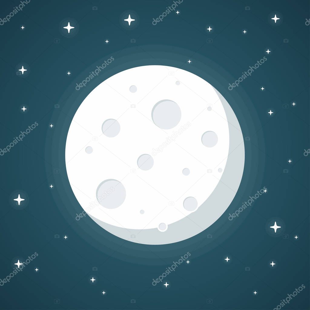 Moon flat design style on blue background, vector illustration