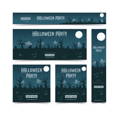 Mutlu halloween web afiş tasarım şablon seti, vektör illüstrasyon