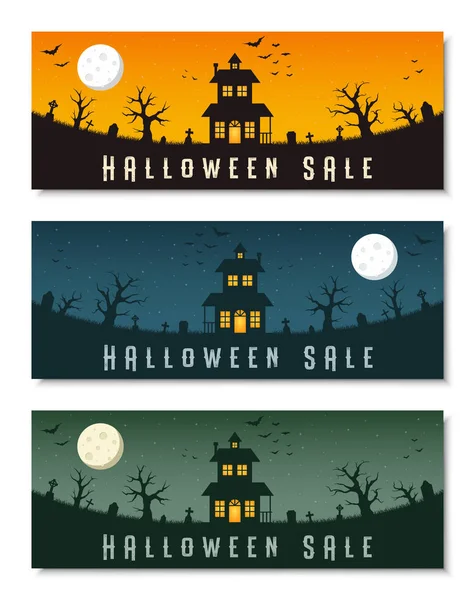 Conjunto de modelos de banner de negócios halloween feliz, ilustração vetorial — Vetor de Stock