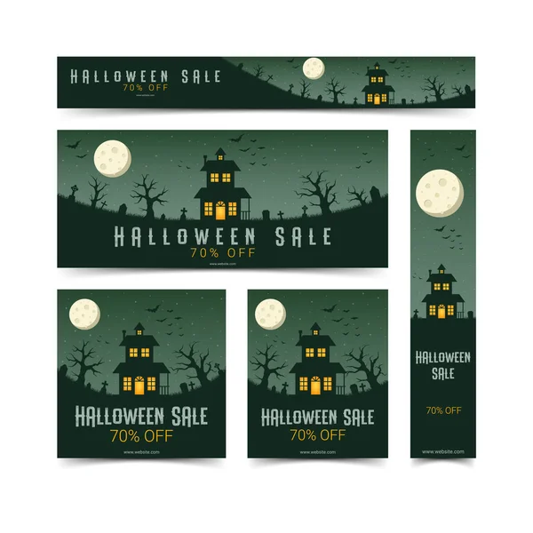 Glücklich halloween web banner design template set, vektorillustration — Stockvektor