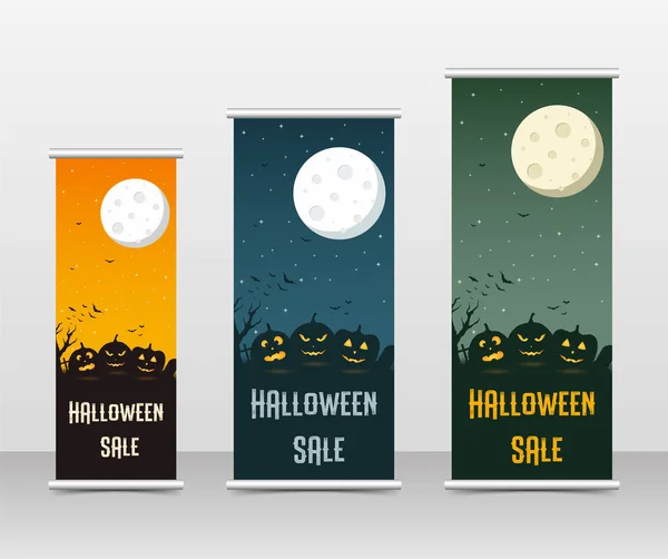 Fröhliches Halloween-Geschäft Roll-up-Vorlagen-Set, Vektorillustration — Stockvektor