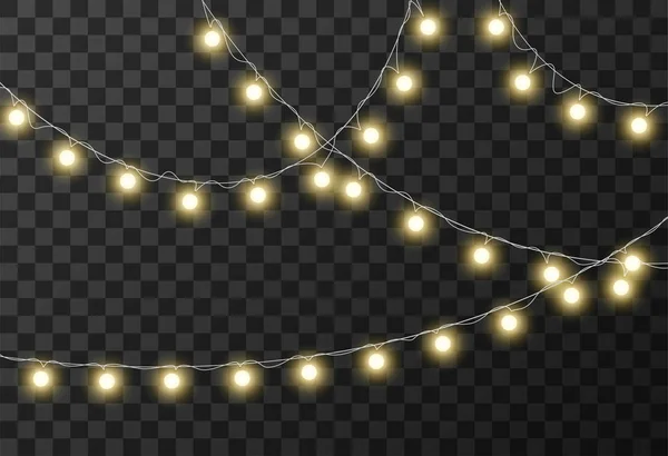 Kerstverlichting geïsoleerd op transparante achtergrond, vectorillustratie — Stockvector