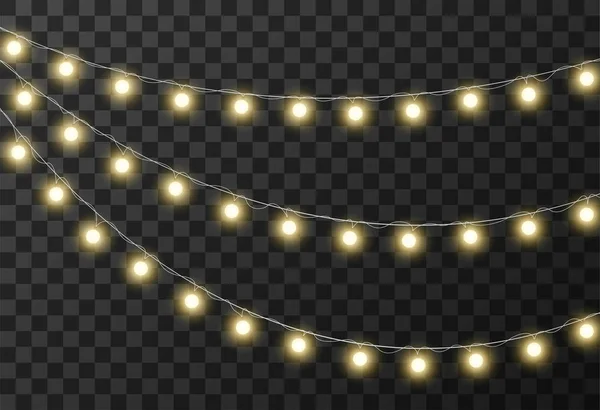 Luces de Navidad aisladas sobre fondo transparente, ilustración vectorial — Vector de stock