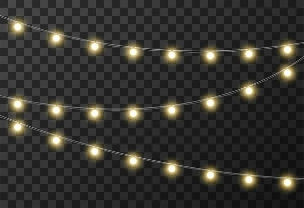 Luces de Navidad aisladas sobre fondo transparente, ilustración vectorial — Vector de stock