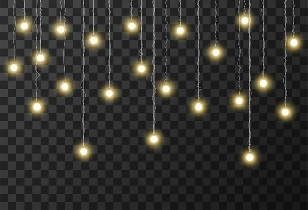 Luces de Navidad aisladas sobre fondo transparente, ilustración vectorial — Vector de stock