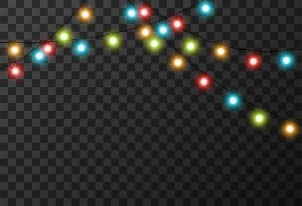 Luci di Natale isolate su sfondo trasparente, illustrazione vettoriale — Vettoriale Stock