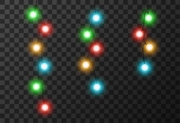 Christmas lights isolated on transparent background, vector illustration — Stock Vector