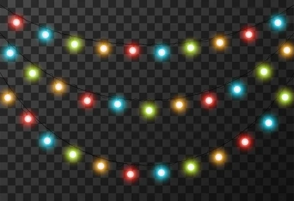 Χριστουγεννιάτικα φώτα που απομονώνονται σε διαφανές φόντο, διανυσματική απεικόνιση — Διανυσματικό Αρχείο