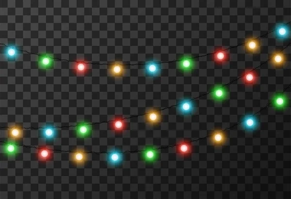 Christmas lights isolated on transparent background, vector illustration — Stock Vector