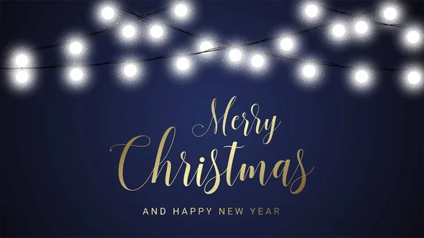 Feliz Navidad y feliz año nuevo fondo con luces de Navidad, vector de ilustración — Vector de stock