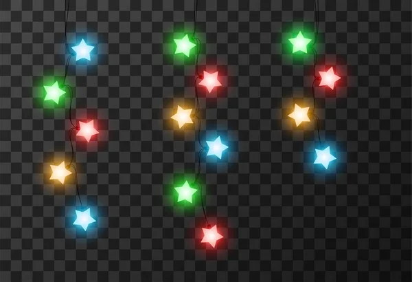 Christmas lights isolated on transparent background, vector illustration — Stock Vector