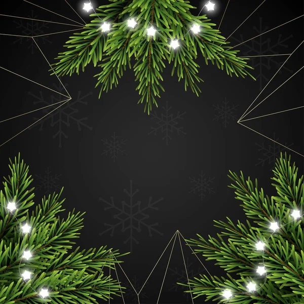 Christmas background with fir branches on dark background, vector illustration — Stock Vector