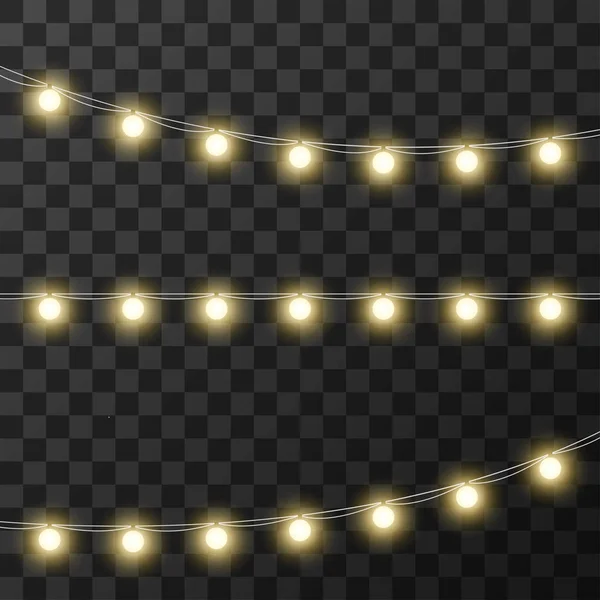 Luces de Navidad aisladas sobre fondo transparente, ilustración vectorial — Archivo Imágenes Vectoriales