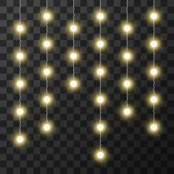 Christmas lights isolated on transparent background, vector illustration — Stock Vector