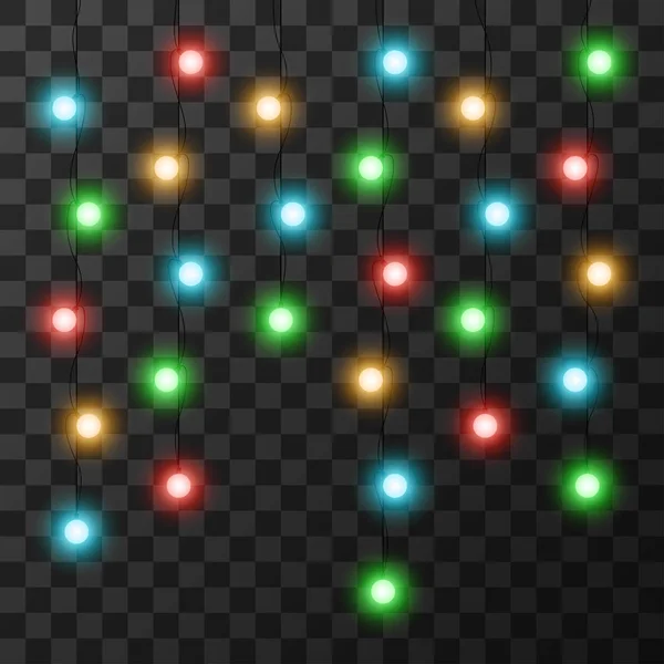 Christmas lights isolated on transparent background, vector illustration — Stock Vector