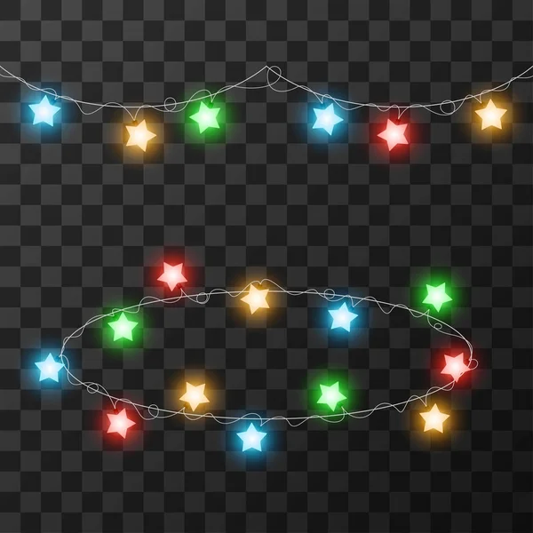 Luces de Navidad aisladas sobre fondo transparente, ilustración vectorial — Vector de stock