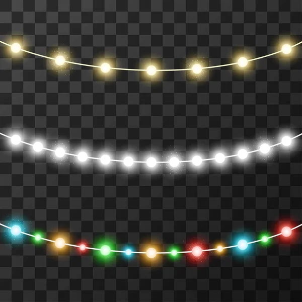 Christmas lights isolated on transparent background, vector illustration — Stock Vector