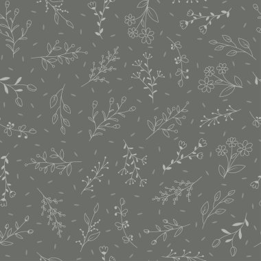 Elle çizilmiş çiçekli kusursuz desen, vektör illüstrasyonu