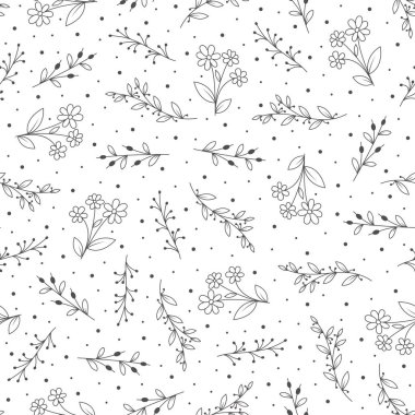 Elle çizilmiş çiçekli kusursuz desen, vektör illüstrasyonu