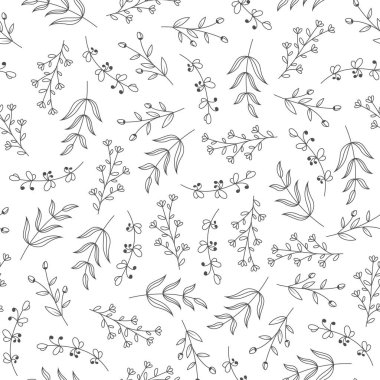 Elle çizilmiş çiçekli kusursuz desen, vektör illüstrasyonu